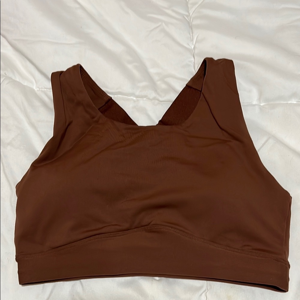 Chocolate Brown V-Neck Sports Bra with Wide Straps